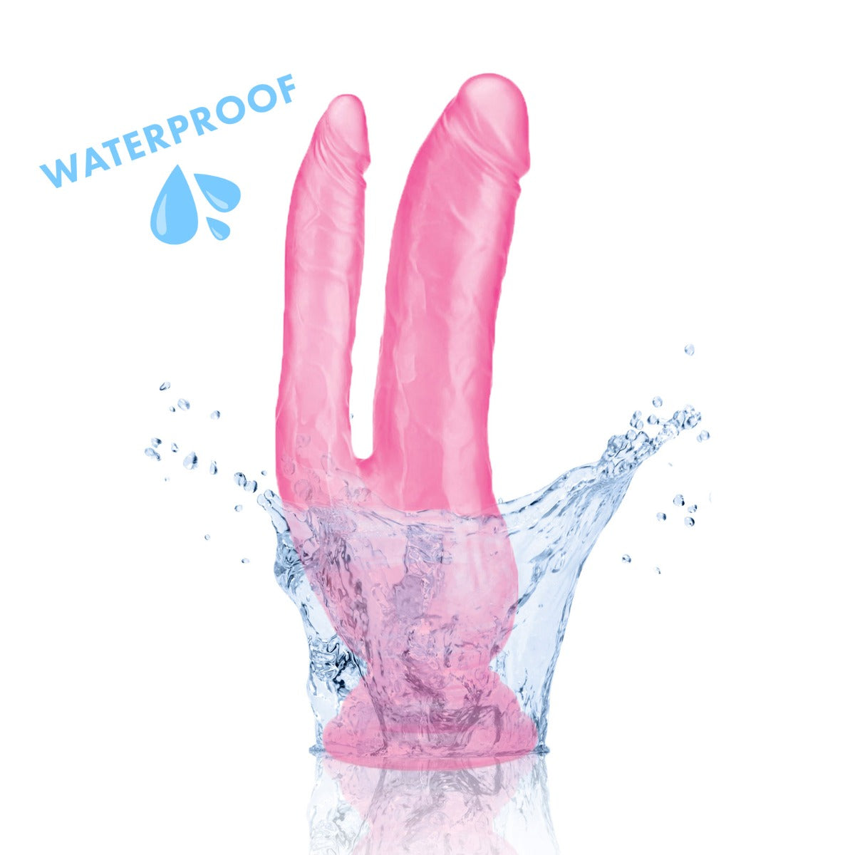 a pink hand with water drops coming out of it
