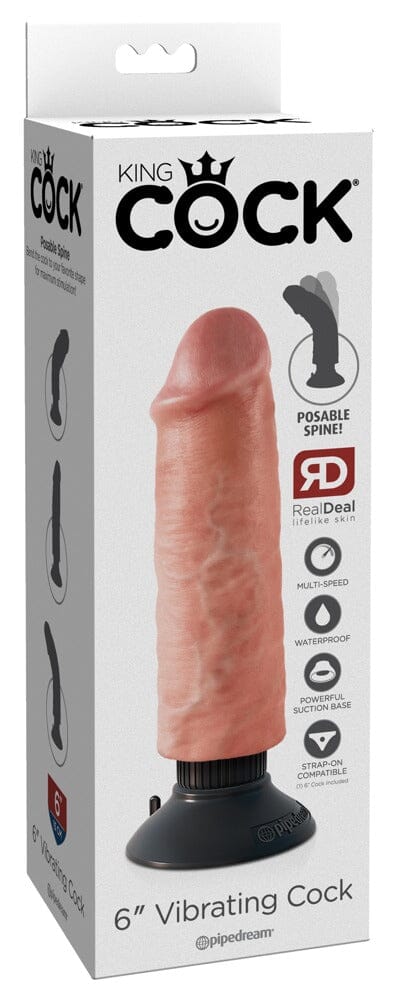 King Cock 6" Vibrating Cock – Realistic American-Made, Waterproof, Suction-Cup Base, Poseable