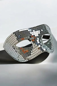 Elegant Mirror Disco Maquerade Mask showcasing intricate design and reflective surfaces for a luxurious masquerade experience.