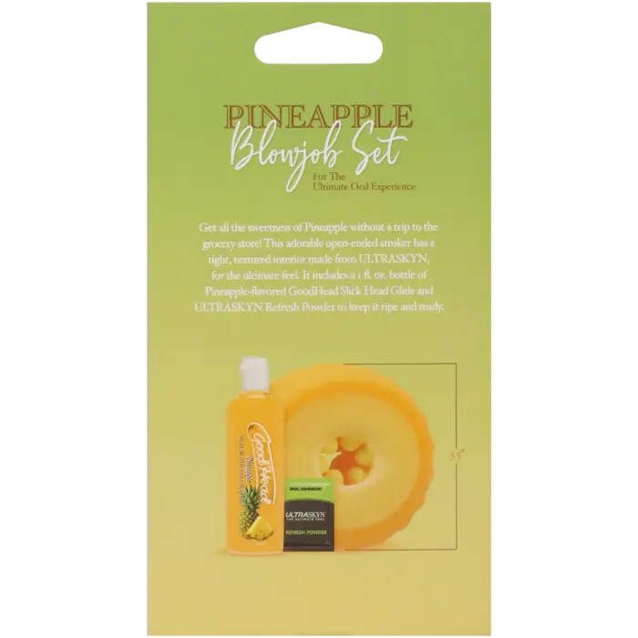 Pineapple blowjob set packaging with text on a green background