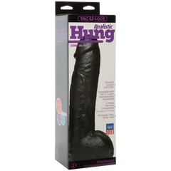 Elegant and powerful Vac-U-Lock Code Black Hung Black Silicone Dildo by Doc Johnson, crafted for an intense experience and ideal for vac u lock dildo use.