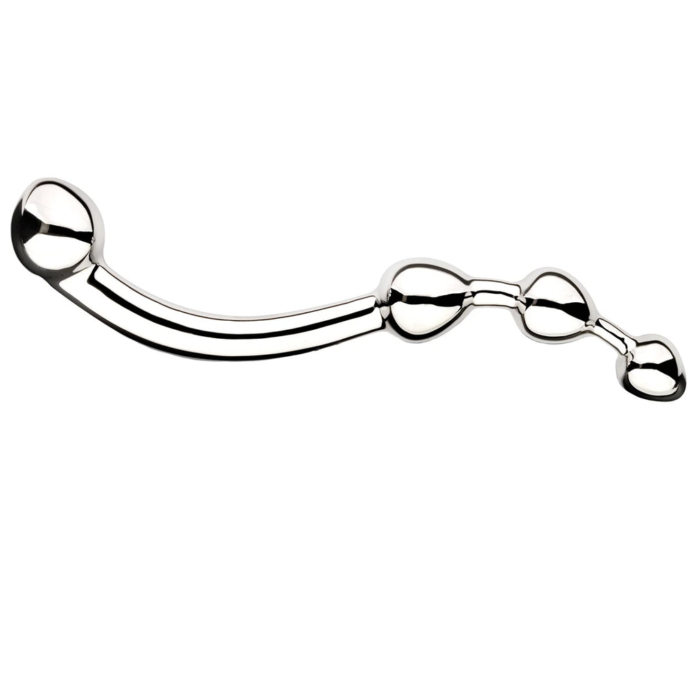 Njoy Fun Wand G-spot steel dildo, 7.9 inches, smooth, curved design for G-spot stimulation, made of stainless steel.