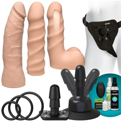 Close-up of the 7-function rechargeable vibrating plug featured in the Doc Johnson Vac U Lock Vibrating Dual Density Starter Set, a perfect addition to a luxury vibrating strap on starter set.