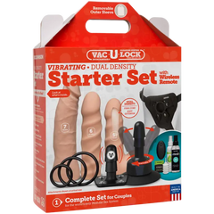 Image highlighting the adjustable harness included in the Doc Johnson Vac U Lock Vibrating Dual Density Starter Set, tailored for an exquisite vibrating strap on starter set experience.