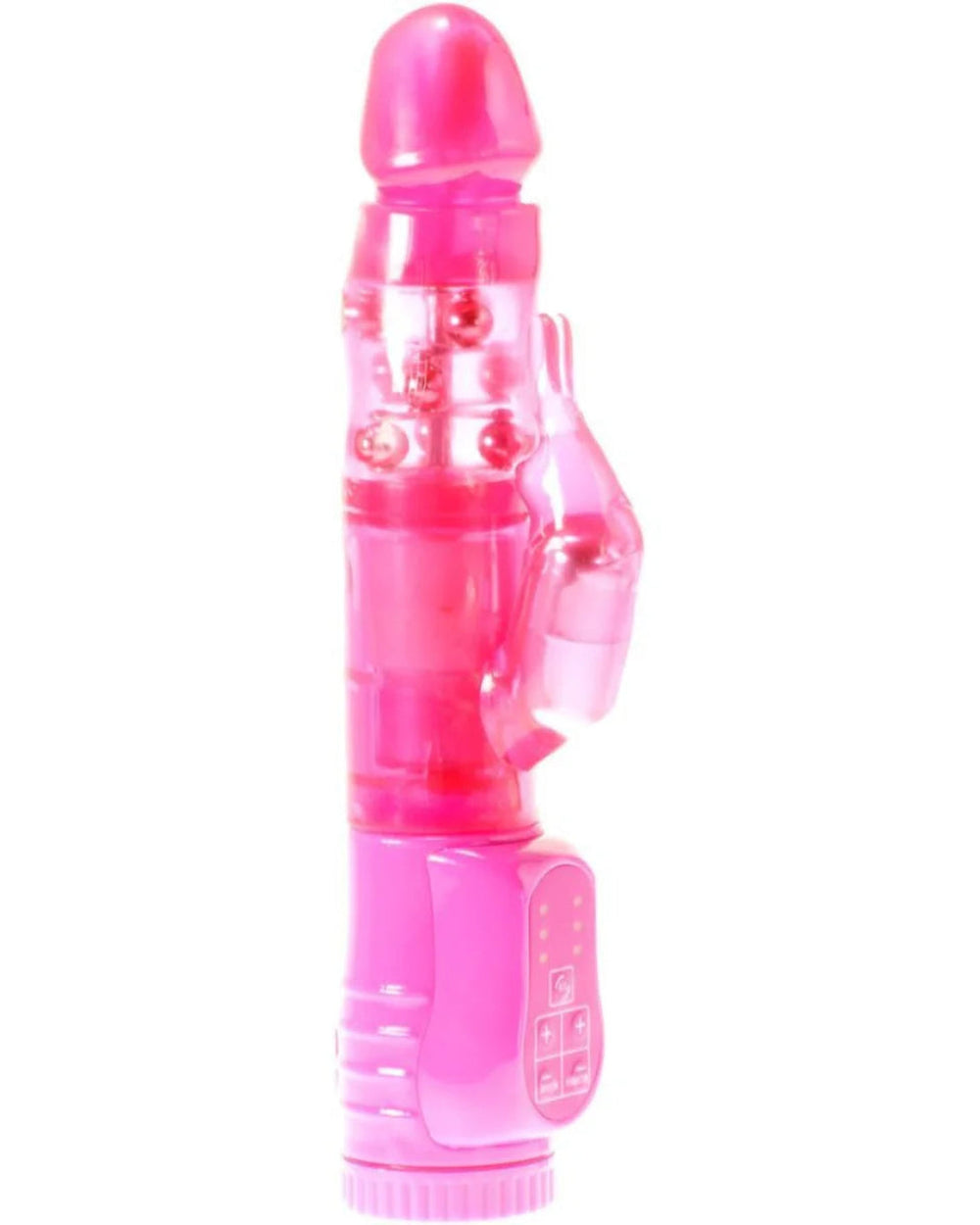 Pink Me You Us Perfection Rabbit Vibrator with rotating beads, featuring dual stimulation and textured surface for enhanced pleasure.