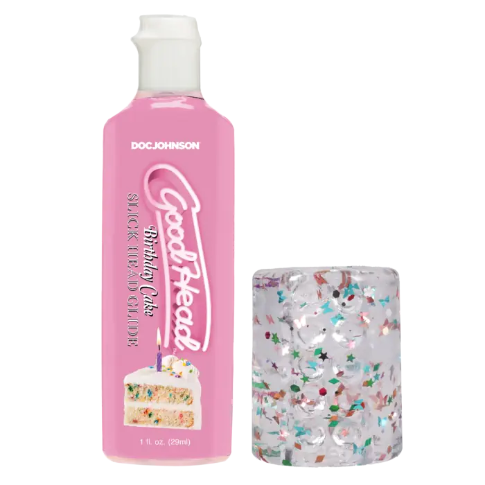 Doc Johnson GoodHead Birthday Blowjob Kit masturbation toy with realistic oral sensation, designed for adult pleasure.