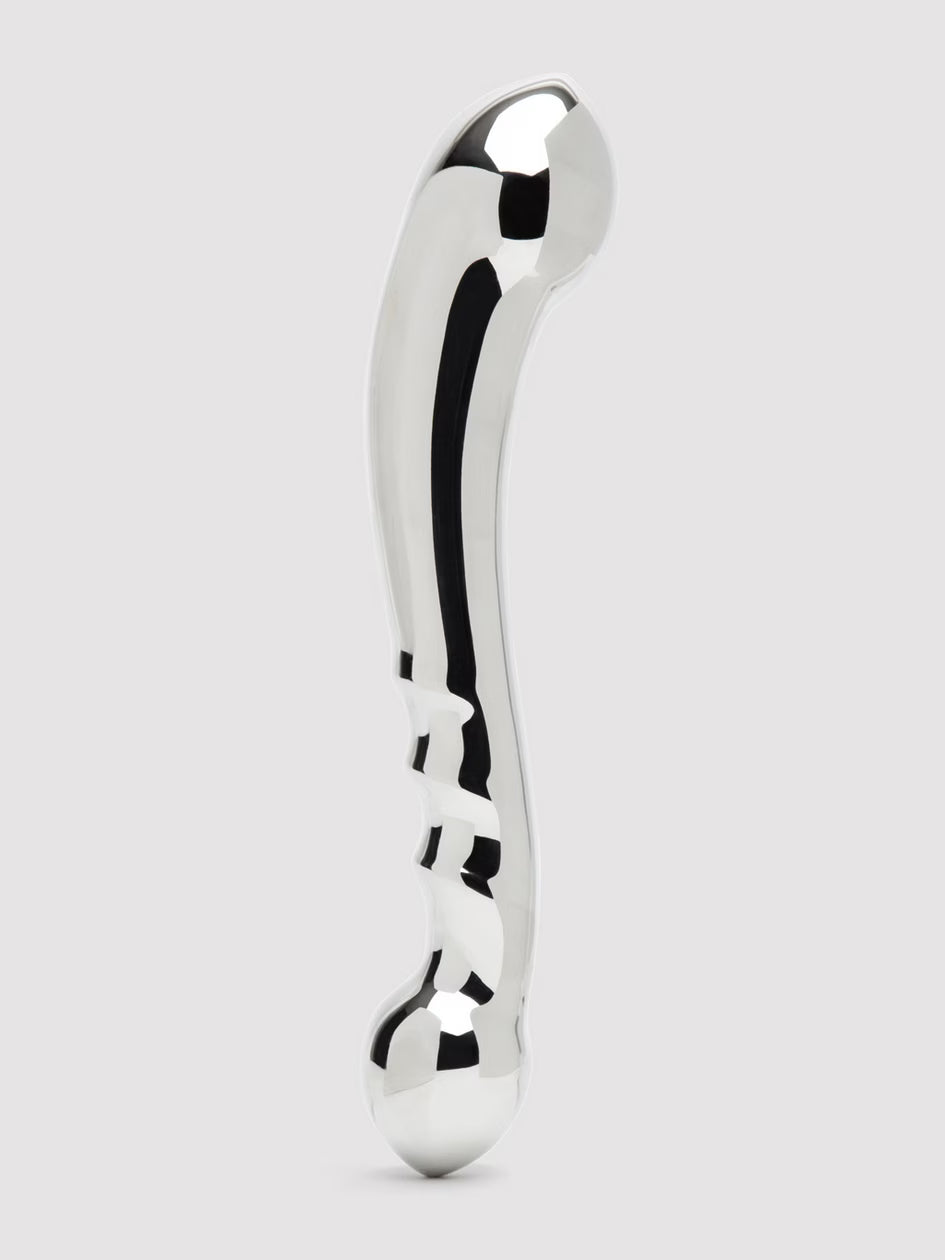 Njoy Eleven extra large stainless steel anal dildo with luxury weighted S-shaped design for sensual exploration.