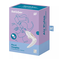 Satisfyer Pro 4 Couples Vibrator, wearable clitoral suction stimulator with sleek design and smooth surface.