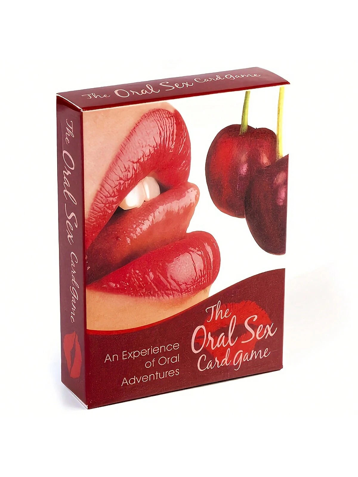 a box with a picture of a woman's lips and cherries