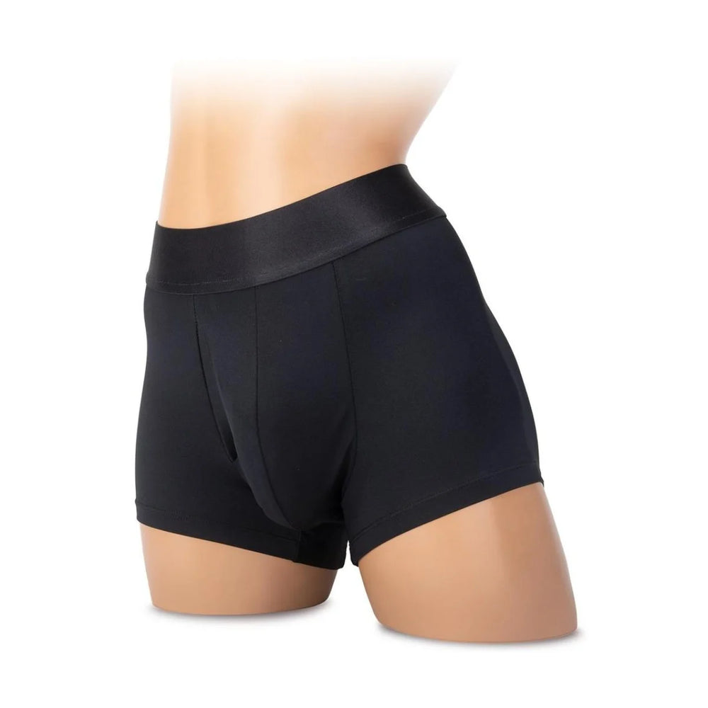 Whip Smart soft packing boxers with elastic waistband and discreet pouch in classic black. Comfortable men's packer underwear.