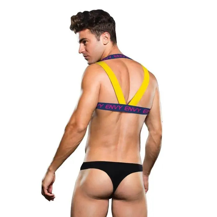 Envy Chest Harness In Blue And Yellow With Contrasting Logo Detail And Statement Style