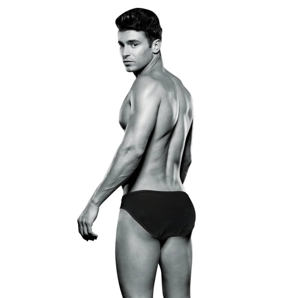 Envy Bad Boy men's briefs in black, featuring a snug fit and elastic waistband, displayed on a white background.