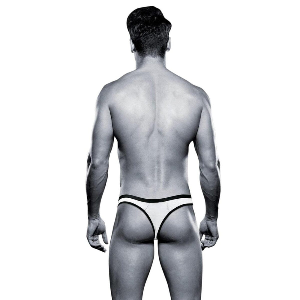 White Envy Bad Boy men's thong underwear with sleek fit and minimal coverage, showcasing the comfortable elastic waistband.