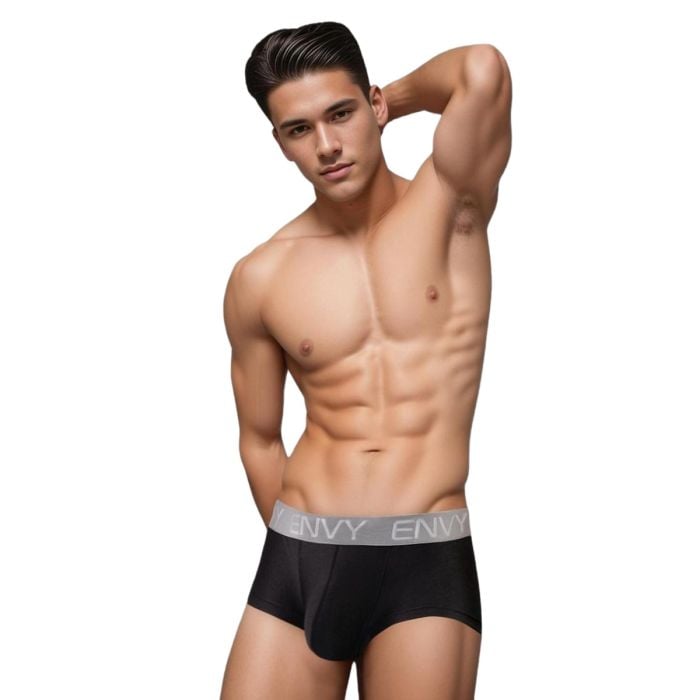 Model wearing the Envy Sexy Slinky Trunk, highlighting its lightweight and breathable fabric, perfect for everyday luxury.