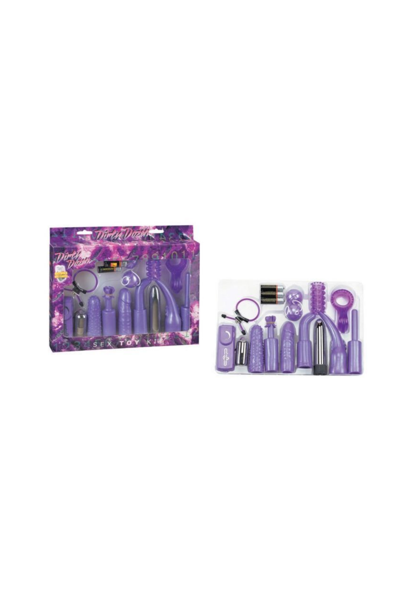 Explore the Weekend Couples Sex Kit - Dirty Dozen featuring a classic smooth vibrator, powerful bullet, and remote control for couples' adventures.