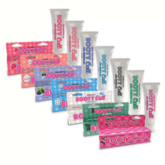 Assorted packages of 'Booty Call' products on a white background