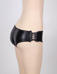 Thumbnail for a woman wearing a black leather belted panties