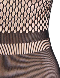 a close up of a woman's body wearing a black mesh top