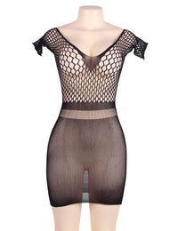 a women's bodysuit with fishnet and mesh