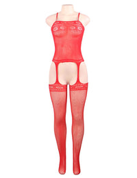 Thumbnail for Red Fishnet Garter Bodystocking by Scandals