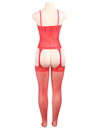 Red Fishnet Garter Bodystocking by Scandals