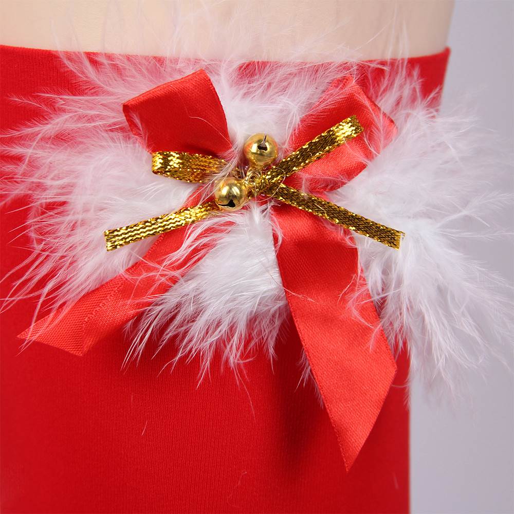 Cute Red Sheer Christmas Stocking with White Fluffy Tuft & Gold Bells