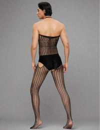 Thumbnail for Men's Stripe Fishnet Halter Neck Bodystocking by Scandals