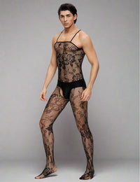 Thumbnail for Scandals Floral Spaghetti Strap Body stocking Menswear Scandals Lingerie. Back view.