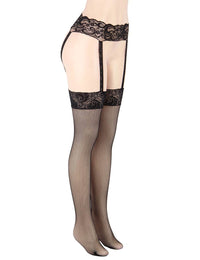 Thumbnail for Fishnet Suspender Tights with Flower Lace Trim Stockings & Hosiery Scandals Lingerie 