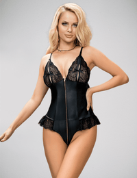 Thumbnail for Scandals Sexy Lace Leather Stitching Zipper Teddy Bodies & Teddies Scandals Lingerie Black XS-S 