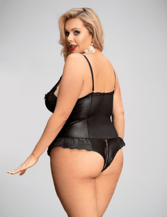 Scandals Sexy Lace Leather Stitching Zipper Teddy Bodies & Teddies Scandals Lingerie 