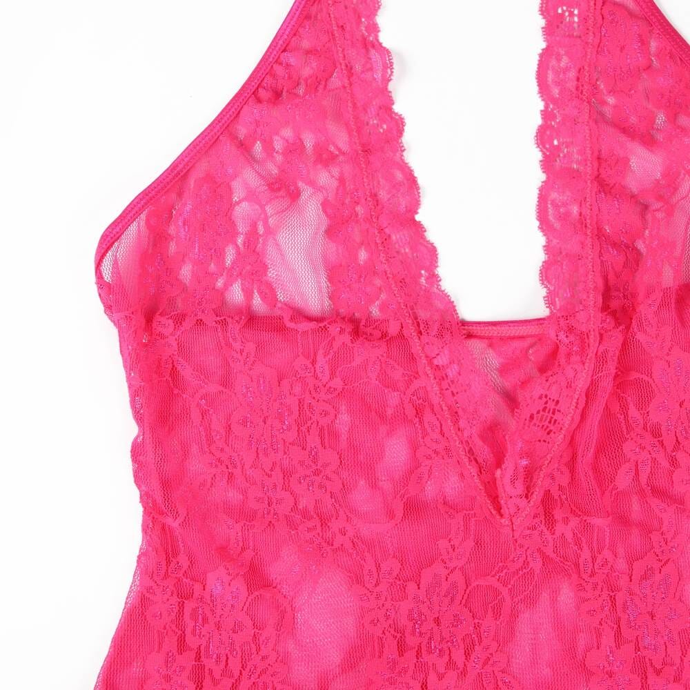 a woman's pink top with lacy lace