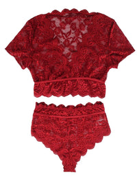Thumbnail for a women's red lace set with matching panties