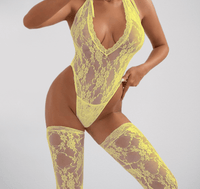 Thumbnail for a woman in a yellow lingerie and thigh high stockings
