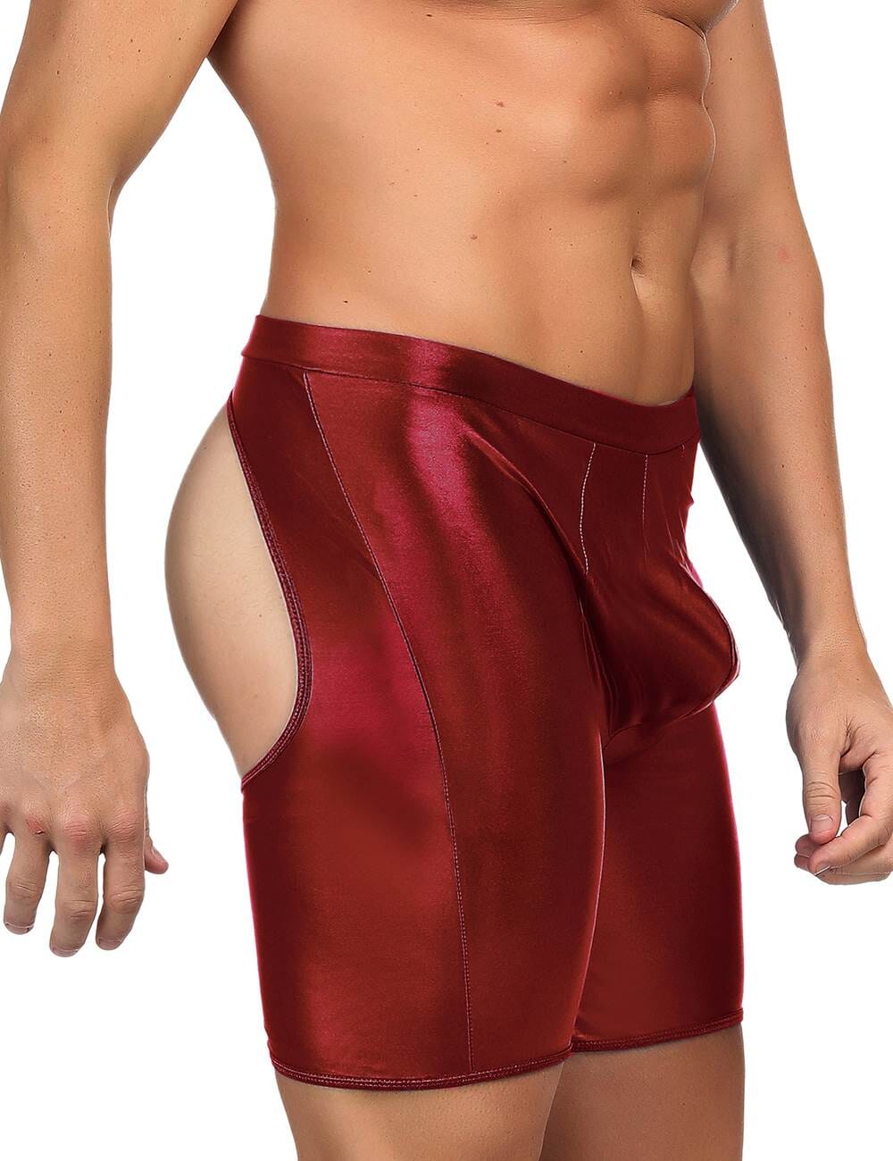 Men's Leather Assless Pants with Exposed Hips - Stand out in Wet Look Shorts Menswear Scandals Lingerie 