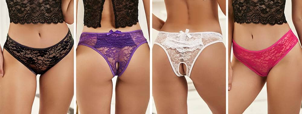 Scandals Lace Crotchless Floral Panties from Scandals Lingerie, featuring delicate lace and floral design, designed as crotchless knickers.