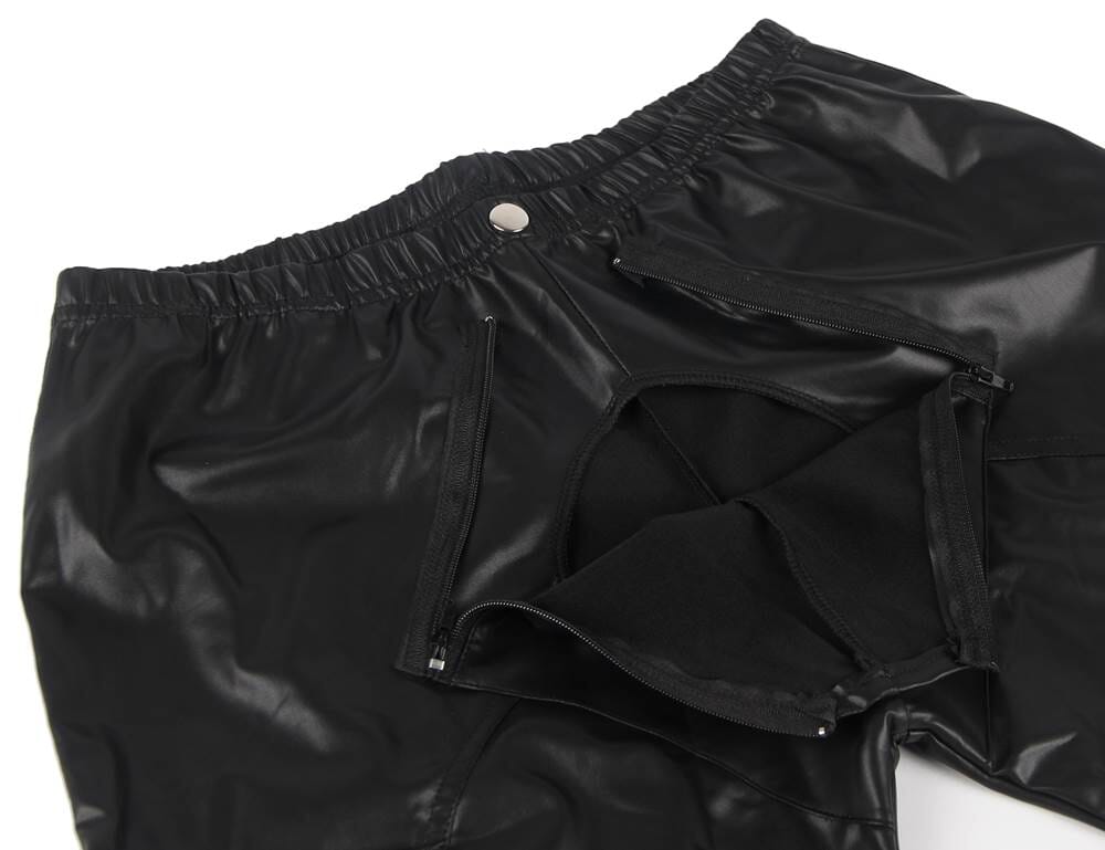 Scandals Men's Open Crotch Black Wet Look Trousers Bondage & Fetishwear - Wet-Look Scandals Lingerie 