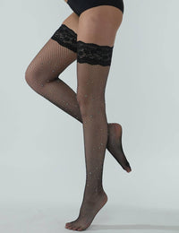 Thumbnail for Rhinestone Lace Top Fishnet Hold Ups With Silicone Stockings & Hosiery Scandals Lingerie 