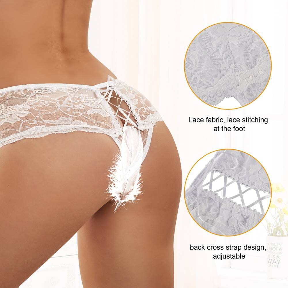 a woman wearing a white panties with white lace