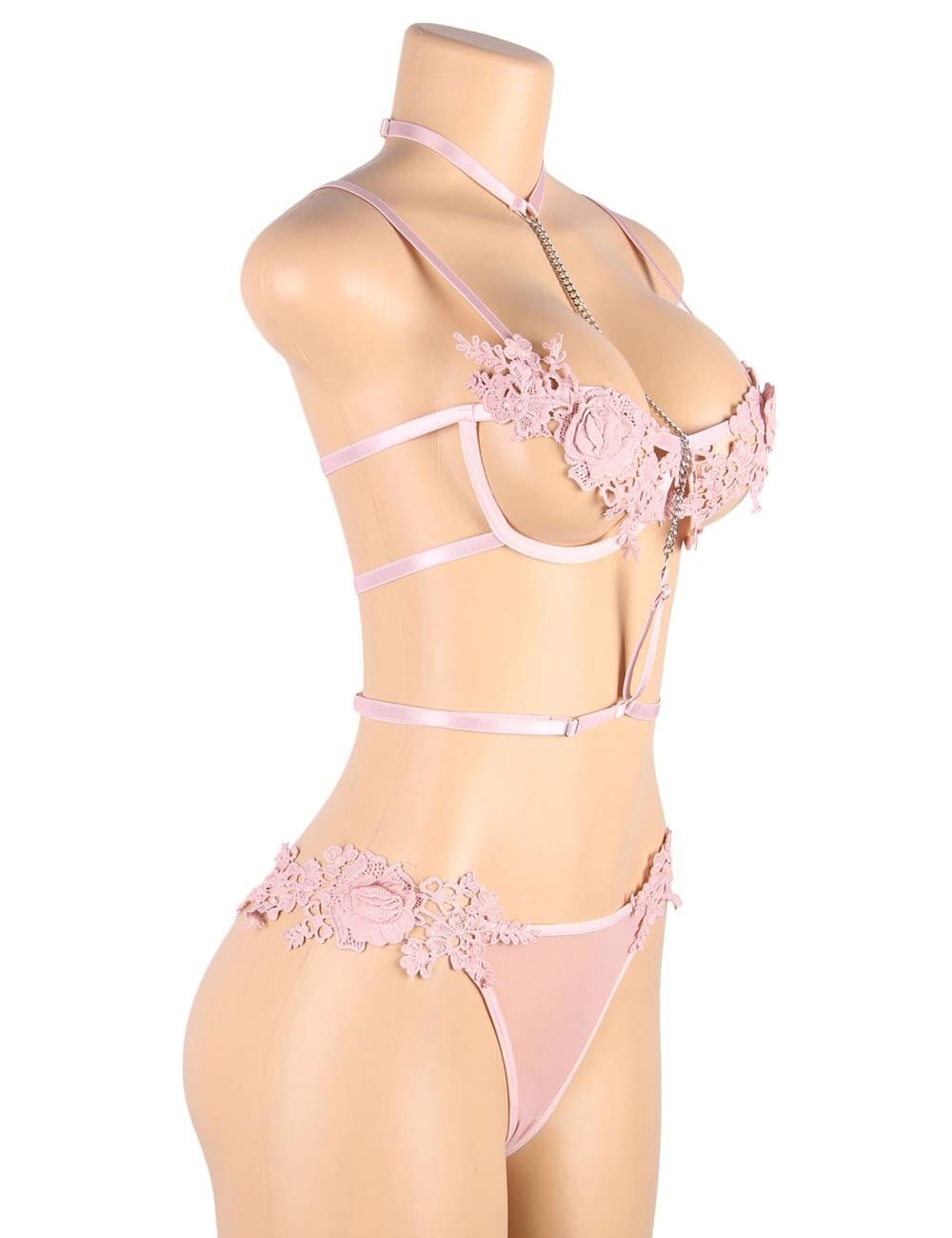 Scandals Embroidery Fashion Collar chain, Strappy Bra Set With Underwire Lingerie Sets Scandals Lingerie 