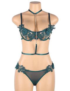 Scandals Embroidery Fashion Collar chain, Strappy Bra Set With Underwire Lingerie Sets Scandals Lingerie 