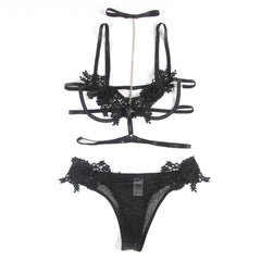 a woman's underwear with black lace and flowers