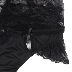 Black high waist strappy floral lace panty from Scandals Lingerie, featuring delicate lace and intricate strap details.