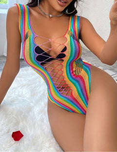 Sexy Mesh Rainbow Hollow Out Bodysuit