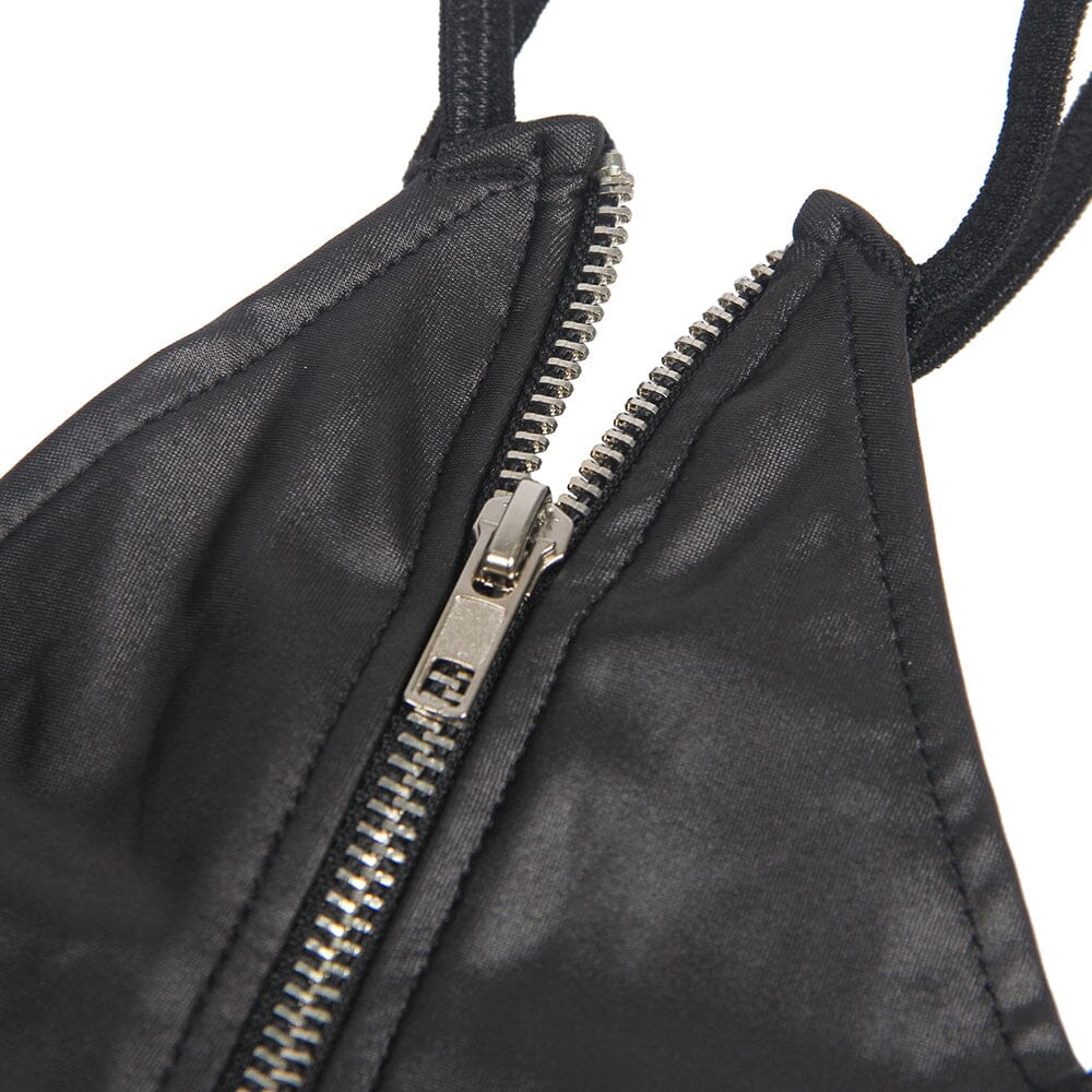 a black purse with a zipper on it