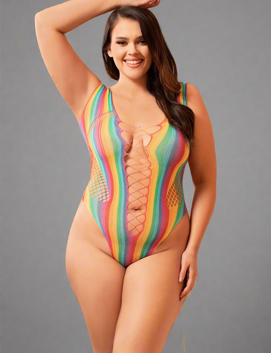 Sexy Mesh Rainbow Hollow Out Bodysuit