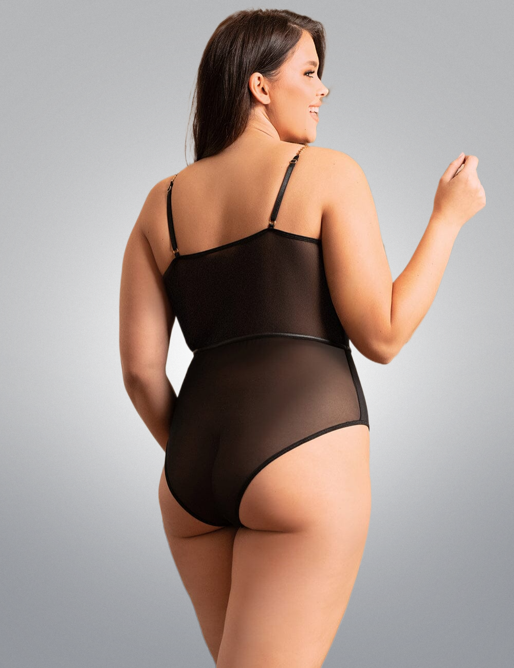 Wet-Look Mesh Bodysuit - Seductive Sheen, Stretchy Mesh, and Contemporary Design