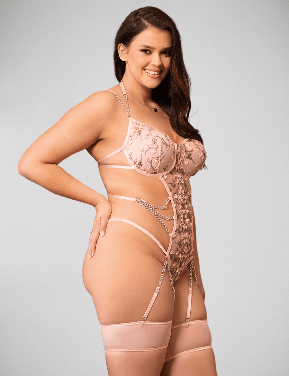 Scandals Pink Petal Underwired Body With Chain Detail Bodies & Teddies Scandals Lingerie 