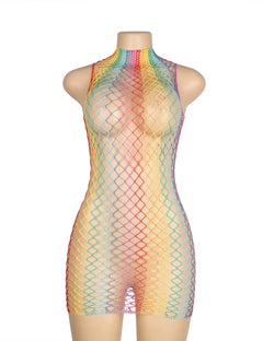 Scandals High Collar Sleeveless Rainbow Fishnet Bodystocking Bodystockings Scandals Lingerie 