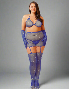 Scandals Sexy Diamond Fishnet Bodysuit with Gloves and Stockings Lingerie Sets Scandals Lingerie 